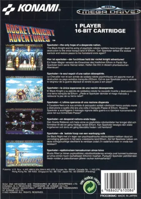 Rocket Knight Adventures (Europe) box cover back